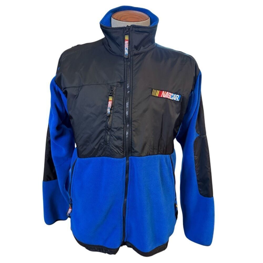 NASCAR Fleece Jacket By Essex Vintage Size M Blue/Black Full Zip Racing